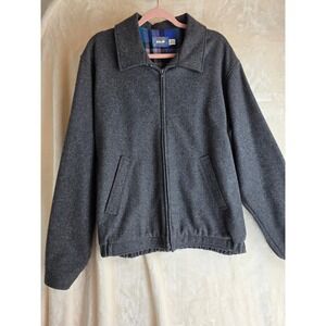 Pendleton Wool Bomber Jacket Men's Gray Plaid Lined‎ Zip Front Size XL